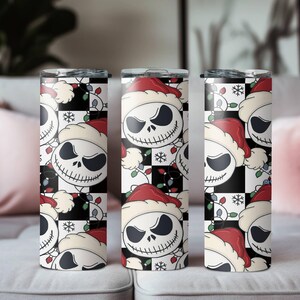 Santa Jack Skinny Tumbler, Jack Skellington Tumbler, Stainless Steel Skinny Tumbler Cup with Straw & Lid, 20oz Christmas Sublimated Tumbler image 6