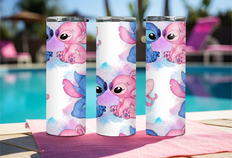 Vaso de Stitch y Ángel, vaso de Stitch de Disney, vaso estrecho con pajita y tapa, vaso de acero de 20 oz, regalo de Navidad, regalo para los amantes de Stitch imagen 7