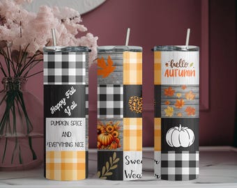 Fall Theme Sublimated Tumbler, Fall Sayings Tumbler, Fall Gift, Skinny Tumbler Cup with Straw & Lid, 20oz Stainless Steel, Autumn Gift