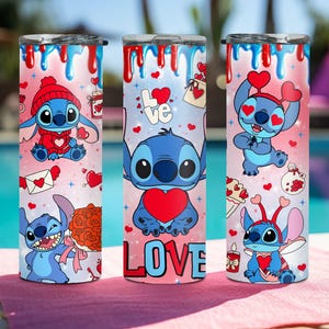 Lover Stitch Tumbler, Disney Valentines Day Tumbler, Skinny Tumbler Cup with Straw & Lid, Cupid Stitch Tumbler, Valentines Day Gift Tumbler image 6