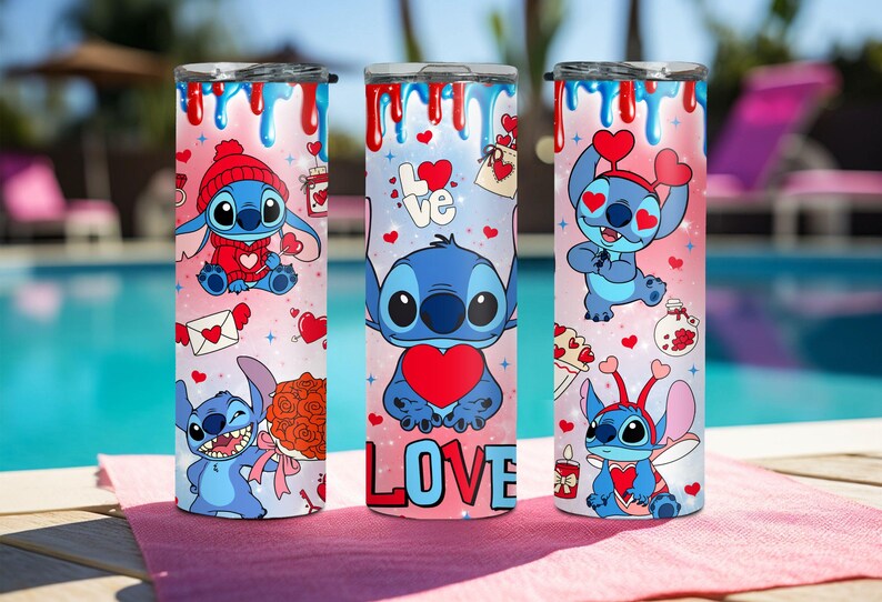 Lover Stitch Tumbler, Disney Valentines Day Tumbler, Skinny Tumbler Cup with Straw & Lid, Cupid Stitch Tumbler, Valentines Day Gift Tumbler image 6