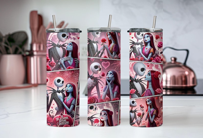 Vaso de Jack y Sally, vaso de película de terror, vaso de terror para San Valentín, regalo para San Valentín, vaso para el día de San Valentín, vaso de regalo para San Valentín imagen 4