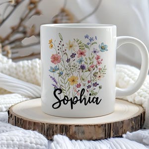 Personalized Floral Mug, Custom Name Coffee Mug, Flower Design Mug, Custom Flower Mug, Aesthetic Floral Mug, Name Mug With Flowers, Trendy