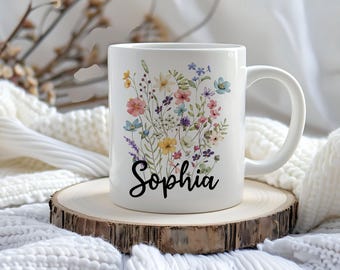 Personalized Floral Mug, Custom Name Coffee Mug, Flower Design Mug, Custom Flower Mug, Aesthetic Floral Mug, Name Mug With Flowers, Trendy