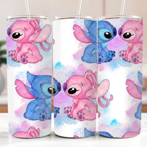 Vaso de Stitch y Ángel, vaso de Stitch de Disney, vaso estrecho con pajita y tapa, vaso de acero de 20 oz, regalo de Navidad, regalo para los amantes de Stitch imagen 10