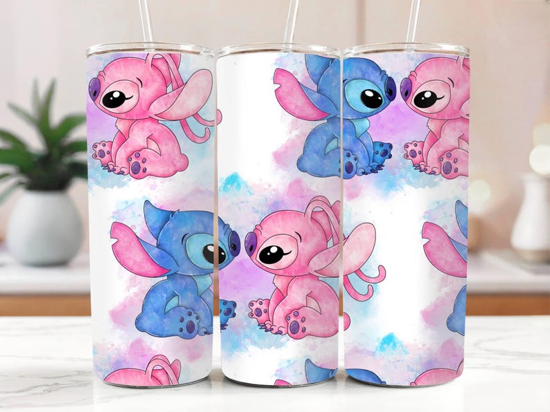Vaso de Stitch y Ángel, vaso de Stitch de Disney, vaso estrecho con pajita y tapa, vaso de acero de 20 oz, regalo de Navidad, regalo para los amantes de Stitch imagen 10