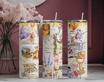 Winnie The Pooh Tumbler, Fall Season Tumbler, Cute Disney Winnie Tumbler, Skinny Tumbler Cup with Straw & Lid, 20oz Steel Tumbler, Fall Gift