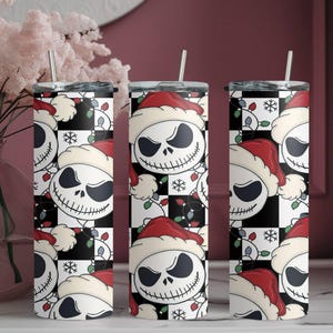 Santa Jack Skinny Tumbler, Jack Skellington Tumbler, Stainless Steel Skinny Tumbler Cup with Straw & Lid, 20oz Christmas Sublimated Tumbler image 3
