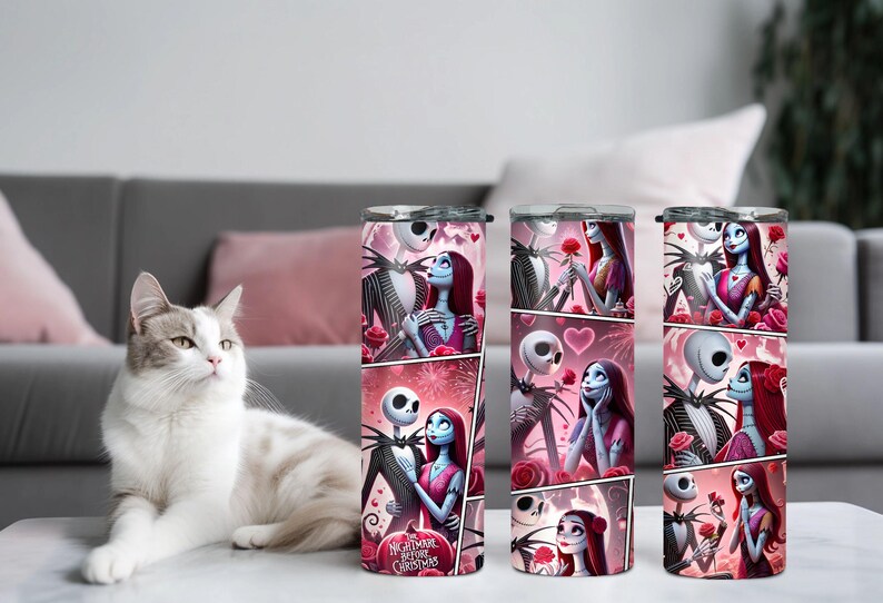 Vaso de Jack y Sally, vaso de película de terror, vaso de terror para San Valentín, regalo para San Valentín, vaso para el día de San Valentín, vaso de regalo para San Valentín imagen 5