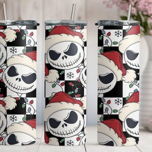 Santa Jack Skinny Tumbler, Jack Skellington Tumbler, Stainless Steel Skinny Tumbler Cup with Straw & Lid, 20oz Christmas Sublimated Tumbler image 4