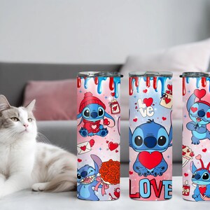 Lover Stitch Tumbler, Disney Valentines Day Tumbler, Skinny Tumbler Cup with Straw & Lid, Cupid Stitch Tumbler, Valentines Day Gift Tumbler image 5