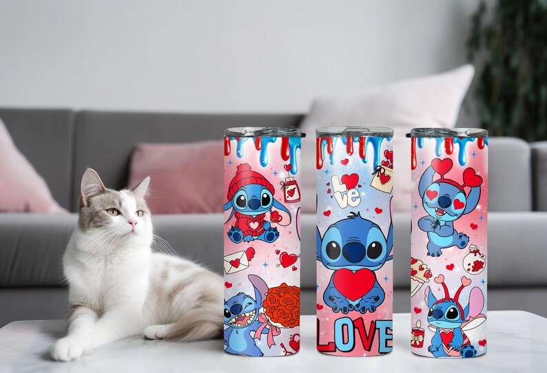 Lover Stitch Tumbler, Disney Valentines Day Tumbler, Skinny Tumbler Cup with Straw & Lid, Cupid Stitch Tumbler, Valentines Day Gift Tumbler image 5