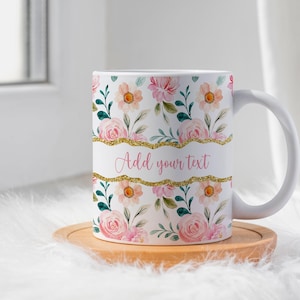 Custom Name Coffee Mug, Personalized Floral Mug, Flower Design Mug, Custom Flower Mug, Aesthetic Floral Mug, Name Mug With Flowers, Trendy image 2