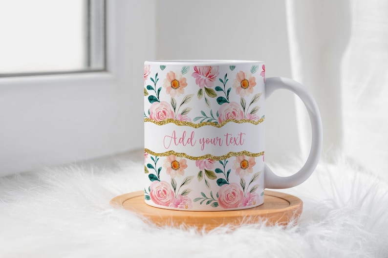 Custom Name Coffee Mug, Personalized Floral Mug, Flower Design Mug, Custom Flower Mug, Aesthetic Floral Mug, Name Mug With Flowers, Trendy image 2