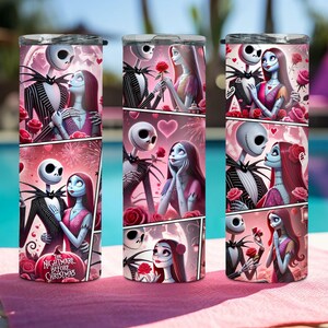 Vaso de Jack y Sally, vaso de película de terror, vaso de terror para San Valentín, regalo para San Valentín, vaso para el día de San Valentín, vaso de regalo para San Valentín imagen 6
