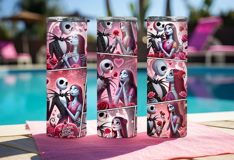 Vaso de Jack y Sally, vaso de película de terror, vaso de terror para San Valentín, regalo para San Valentín, vaso para el día de San Valentín, vaso de regalo para San Valentín imagen 6