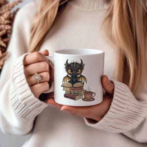 Dragon Book Mug, Fantasy Coffee Mug, Book Lover Gift, Stay Weird Mug, Read Books Mug, Bibliophile Gift, Bookworm Gift İdea, Cute Dragon Mug image 3