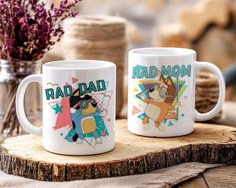 Customized Bluey Ceramic Mug, Rad Mom Mug, Mom Gift Mug, Rad Dad Bluey Mug, Heeler Family Gift, Bluey and Bingo, Gift For Dad, Bluey Cups