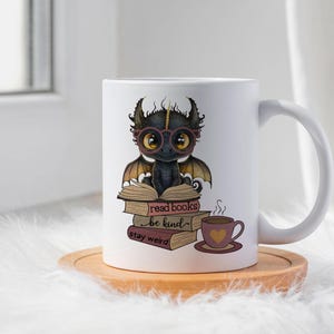 Dragon Book Mug, Fantasy Coffee Mug, Book Lover Gift, Stay Weird Mug, Read Books Mug, Bibliophile Gift, Bookworm Gift İdea, Cute Dragon Mug image 2