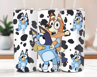 Funny Bluey And Bingo Tumbler, Skinny Tumbler Cup with Straw & Lid, 20oz Stainless Steel Tumbler, Bluey Family Gift, Bluey Christmas Gifts