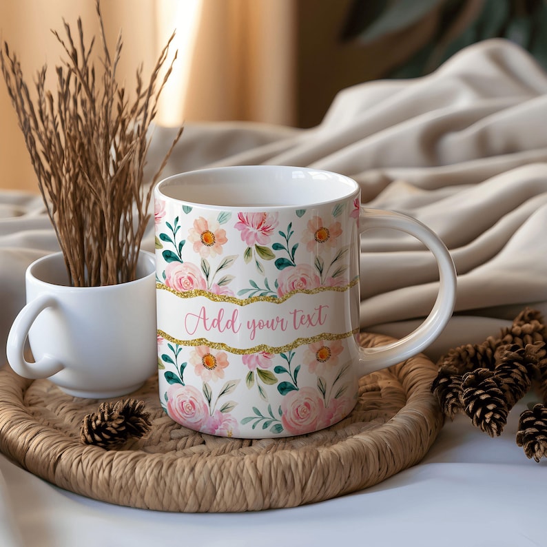 Custom Name Coffee Mug, Personalized Floral Mug, Flower Design Mug, Custom Flower Mug, Aesthetic Floral Mug, Name Mug With Flowers, Trendy image 3