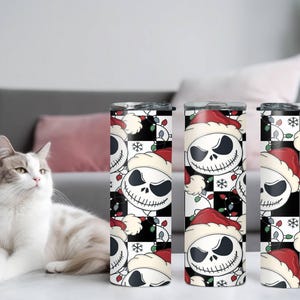 Santa Jack Skinny Tumbler, Jack Skellington Tumbler, Stainless Steel Skinny Tumbler Cup with Straw & Lid, 20oz Christmas Sublimated Tumbler image 5