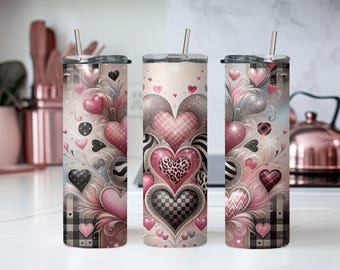 Faux Glitter Hearts Tumbler, Faux Sparkled Tumbler, Valentine's Day Tumbler, Faux 3D Looking Tumbler, Gift For Valentine, Valentine Day Gift