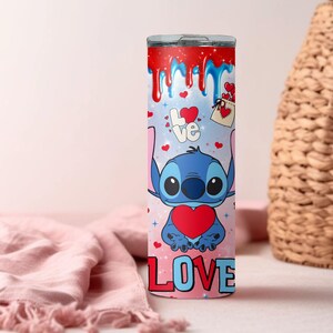 Lover Stitch Tumbler, Disney Valentines Day Tumbler, Skinny Tumbler Cup with Straw & Lid, Cupid Stitch Tumbler, Valentines Day Gift Tumbler image 7