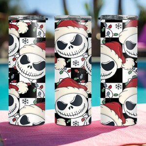 Santa Jack Skinny Tumbler, Jack Skellington Tumbler, Stainless Steel Skinny Tumbler Cup with Straw & Lid, 20oz Christmas Sublimated Tumbler image 9