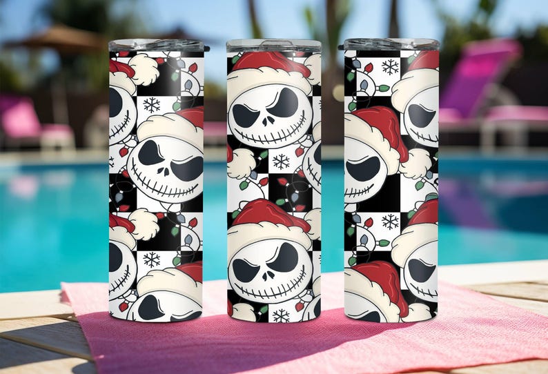 Santa Jack Skinny Tumbler, Jack Skellington Tumbler, Stainless Steel Skinny Tumbler Cup with Straw & Lid, 20oz Christmas Sublimated Tumbler image 9