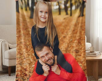 Custom Dad and Child Photo Blanket Fathers Day Gift | Personalized Throw, Dad Birthday Cozy Keepsake Gift from Kids Custom Family Wrap Up!