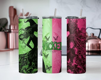 Witch Pink And Green 20oz Skinny Tumbler, Glinda and Elphaba Tumbler, Witch Vibes Tumbler, Broadway Gift Tumbler, Witches Movie  Tumbler