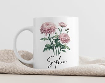 Custom Birthday Coffee Mug, Birth Month Flowers Mug, Floral Ceramic Mug, Custom Coffee Cup, Coffee Lover Gift, Personalized Birthday Mug