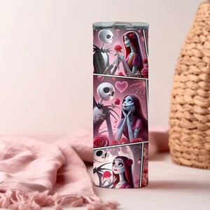 Vaso de Jack y Sally, vaso de película de terror, vaso de terror para San Valentín, regalo para San Valentín, vaso para el día de San Valentín, vaso de regalo para San Valentín imagen 7