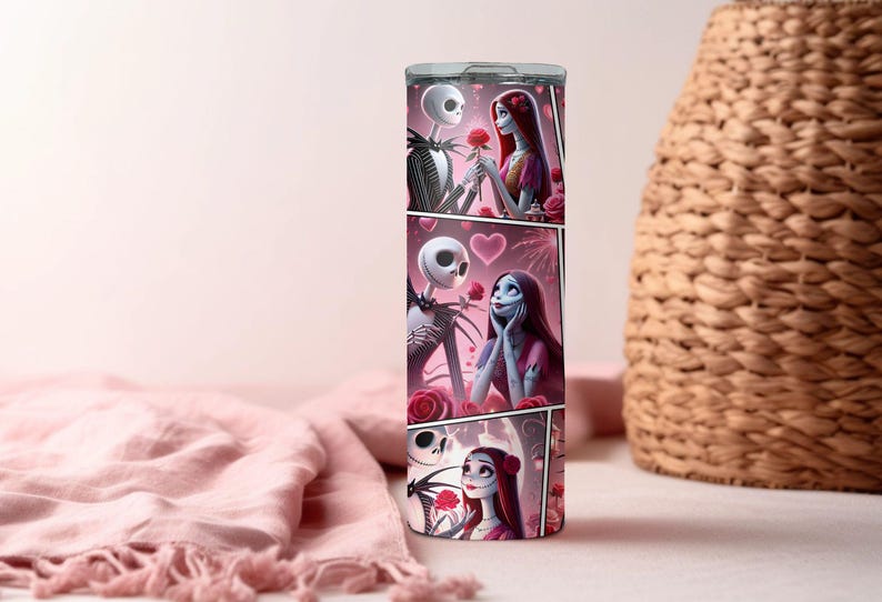 Vaso de Jack y Sally, vaso de película de terror, vaso de terror para San Valentín, regalo para San Valentín, vaso para el día de San Valentín, vaso de regalo para San Valentín imagen 7