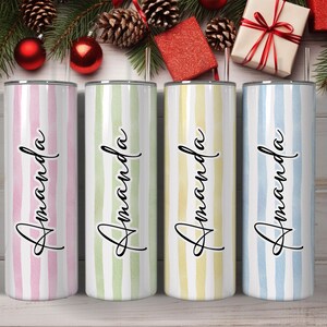 Personalized Striped Tumbler, Custom Name Drinkware, Beach Trip Stainless Steel Cup, Tumblers with Name, Gift For Her, Custom Name Tumbler