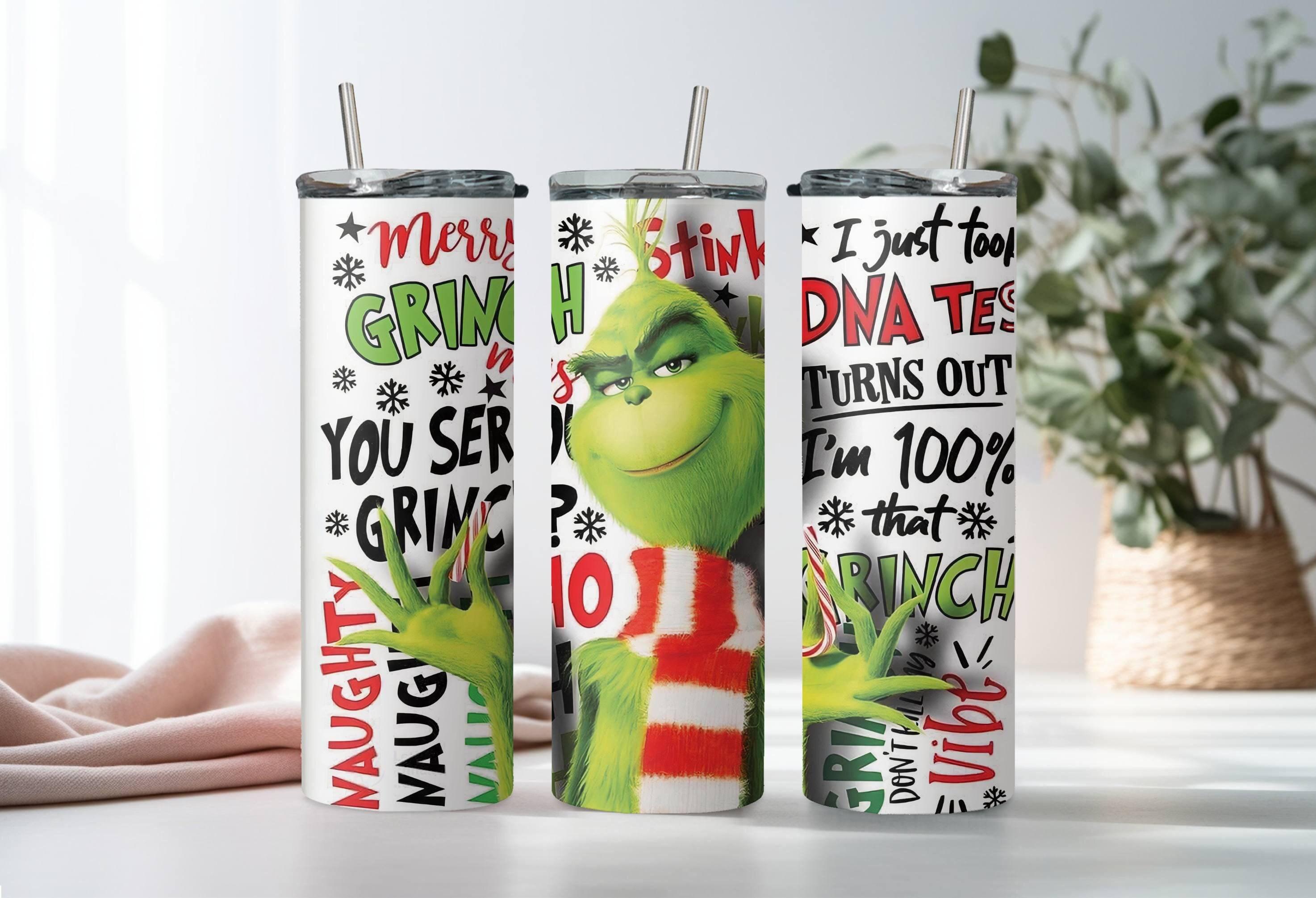 Funny Grinch Skinny Tumbler, 20oz Skinny Tumbler Cup with Straw & Lid, Xmas Grinch Tumbler, Grinch Lover Gift, Christmas Gift Slim Tumbler