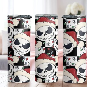 Santa Jack Skinny Tumbler, Jack Skellington Tumbler, Stainless Steel Skinny Tumbler Cup with Straw & Lid, 20oz Christmas Sublimated Tumbler image 7