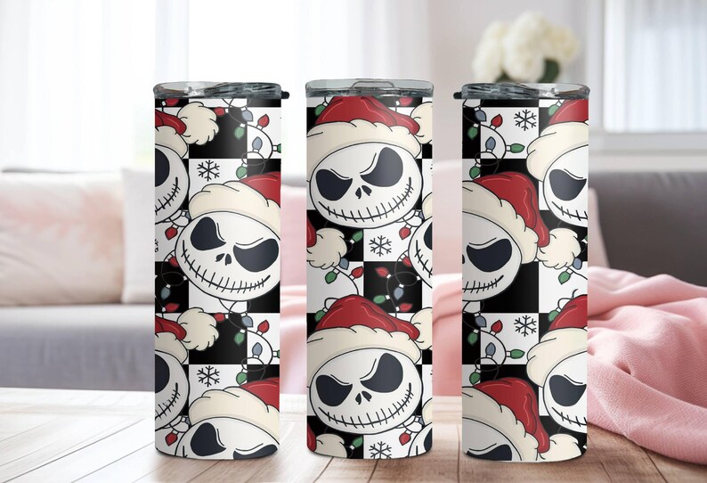 Santa Jack Skinny Tumbler, Jack Skellington Tumbler, Stainless Steel Skinny Tumbler Cup with Straw & Lid, 20oz Christmas Sublimated Tumbler image 7