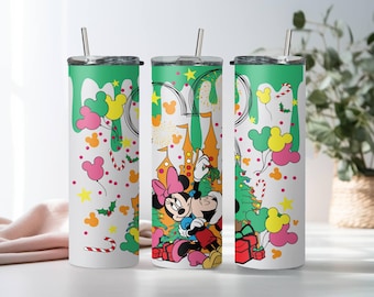 Mickey and Minnie Tumbler, Disney Christmas 20oz Skinny Tumbler, Steel Tumbler Cup with Straw & Lid, Disney Sublimated Tumbler, Xmas Gift