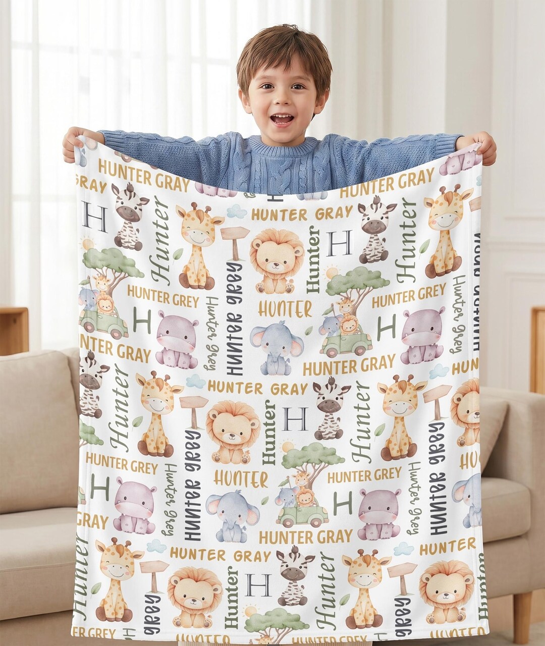 Personalized Safari Baby Blanket Custom Name | Jungle Animals Fleece ...