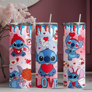 Lover Stitch Tumbler, Disney Valentines Day Tumbler, Skinny Tumbler Cup with Straw & Lid, Cupid Stitch Tumbler, Valentines Day Gift Tumbler image 3