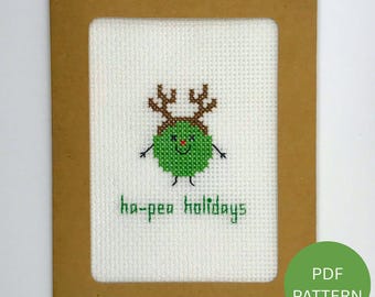 Pea Christmas Card Cross Stitch Pattern - Ha-pea Holidays - Instant Download PDF