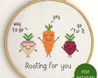Rooting For You Cross Stitch Pattern - Vegetable Design - Instant Download PDF