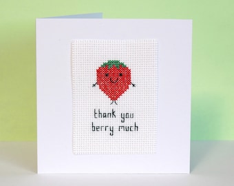 Thank you berry much - strawberry cross stitch pattern - Instant download PDF