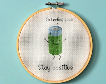 Stay positive - battery cross stitch pattern - Instant download PDF