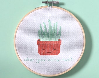 Aloe you vera much - plant cross stitch pattern - Instant download PDF