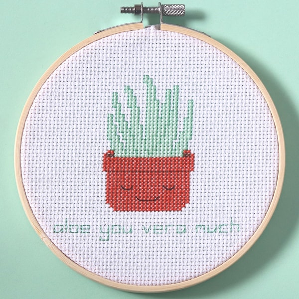 Aloe you vera much - plant cross stitch pattern - Instant download PDF