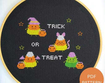 Halloween Trick Or Treat Cross Stitch Pattern - Instant download PDF