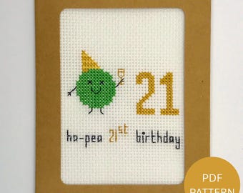 Pea 21st Birthday Card - Cross Stitch Pattern - Instant Download PDF